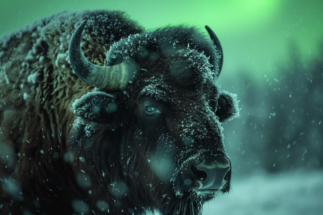 Buffalo under aurora borealis