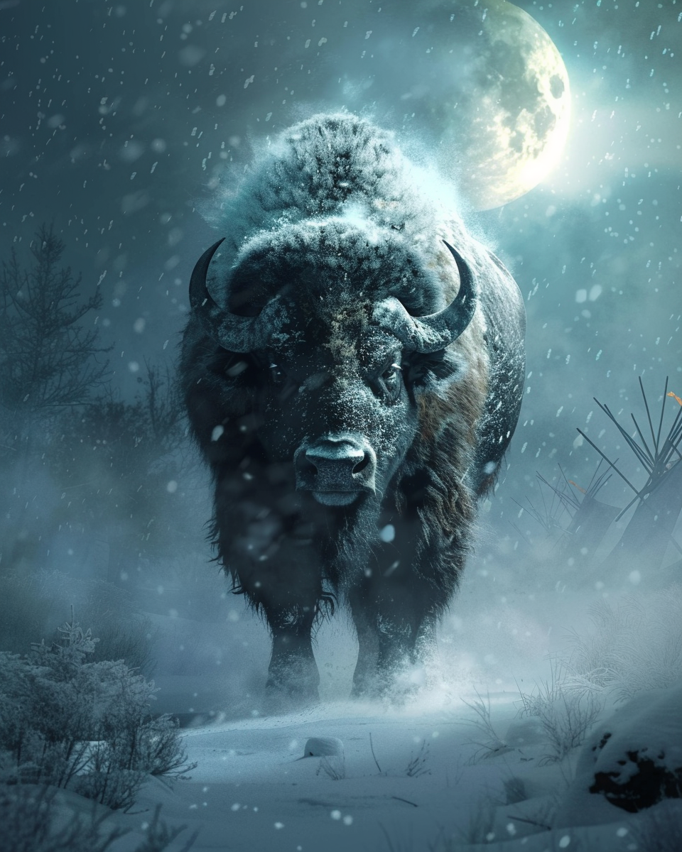 Buffalo in night blizzard