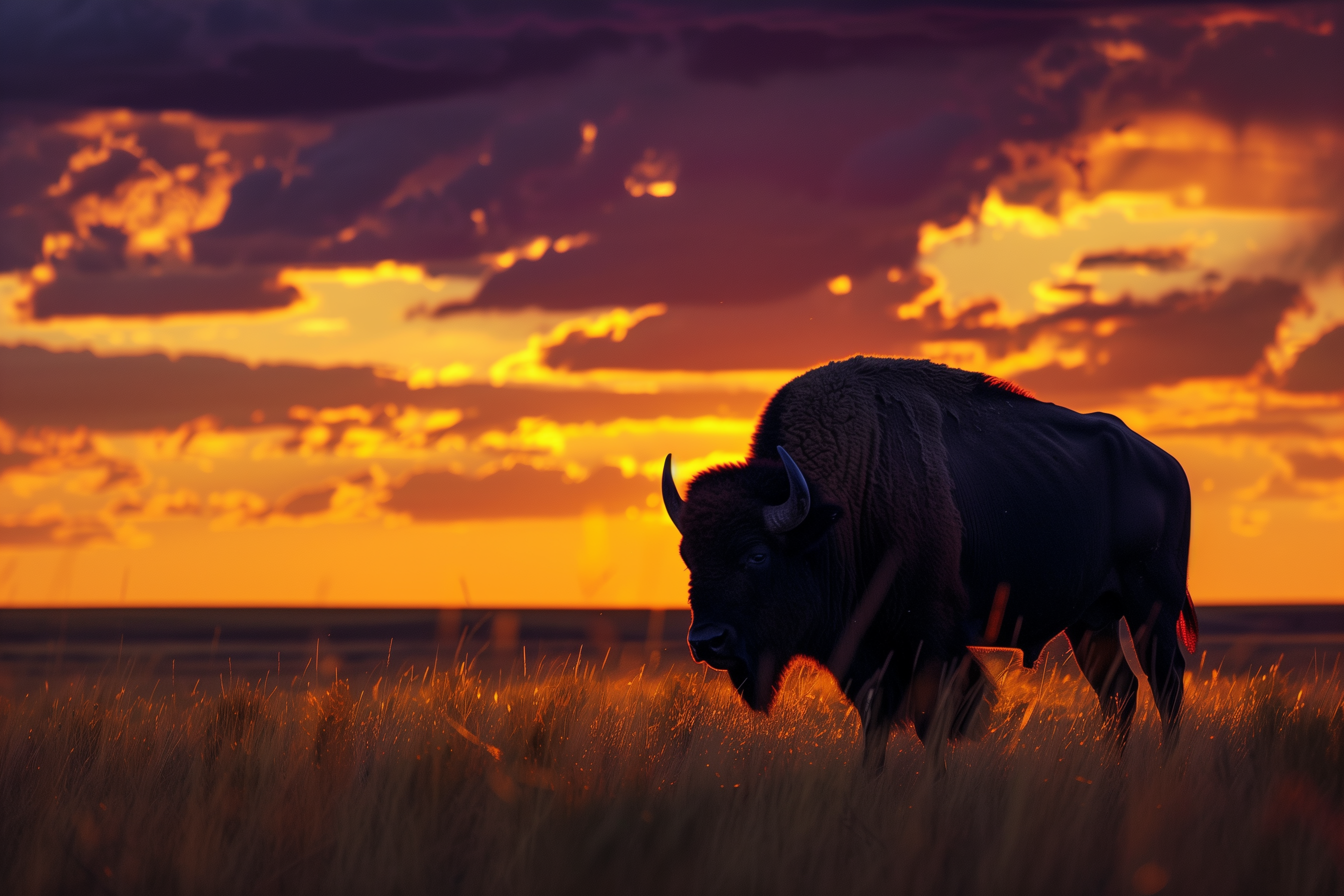 Buffalo at sunset