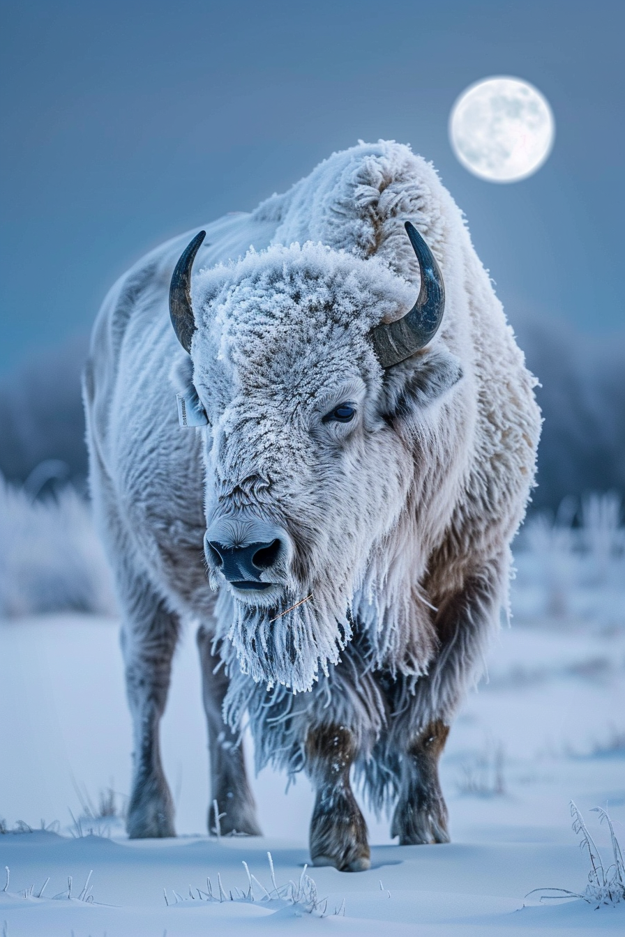 White buffalo under full moon