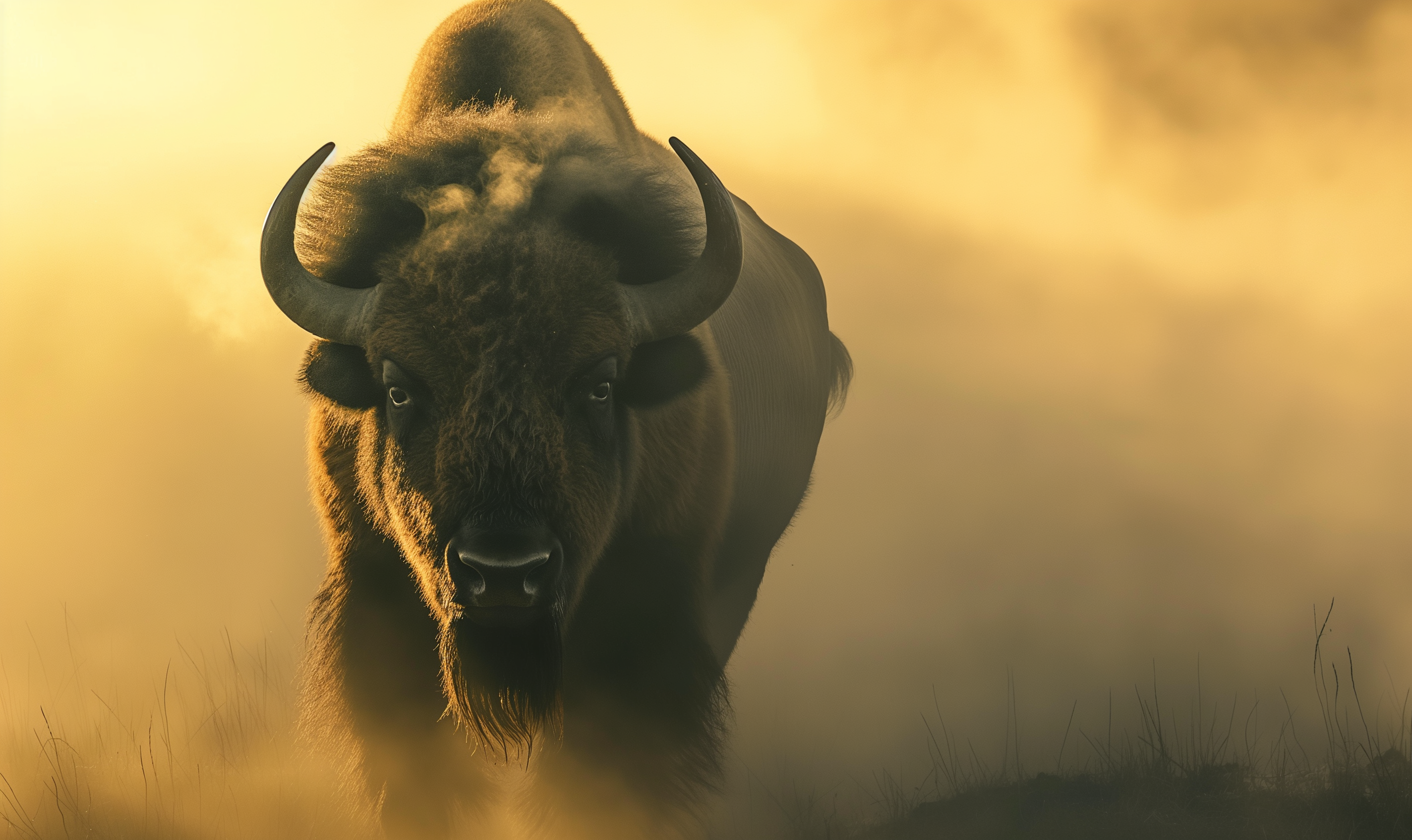 Buffalo in winter fog