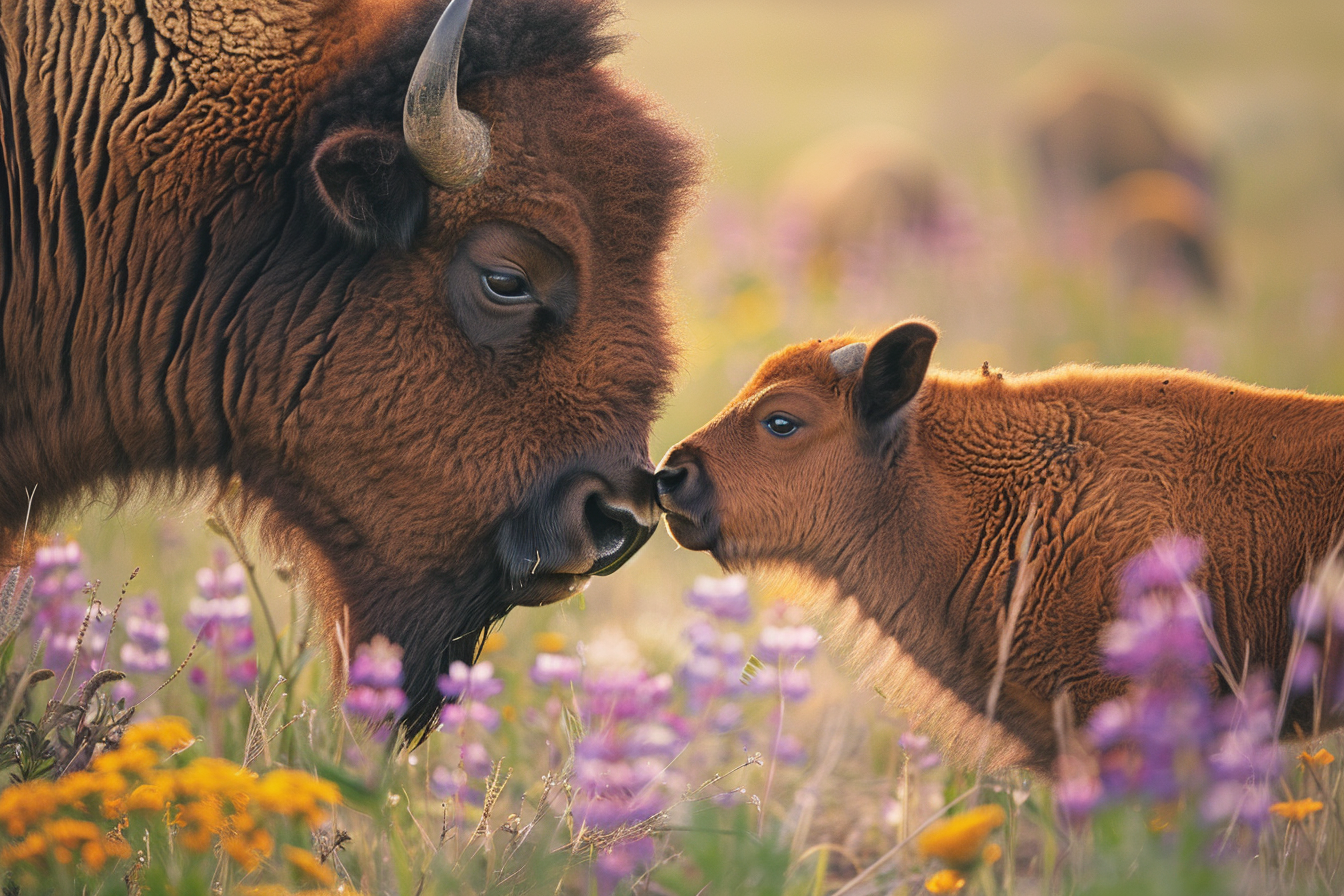 Buffalo cow and young calf
