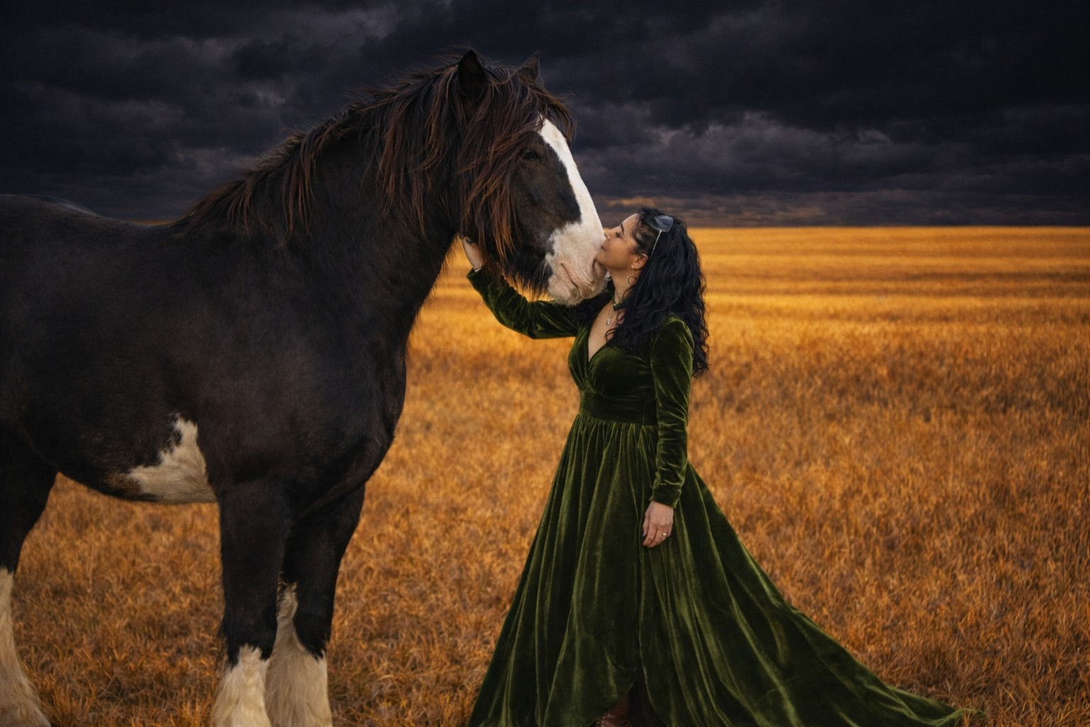 Lady Angeline with her Shire horse on the High Plains