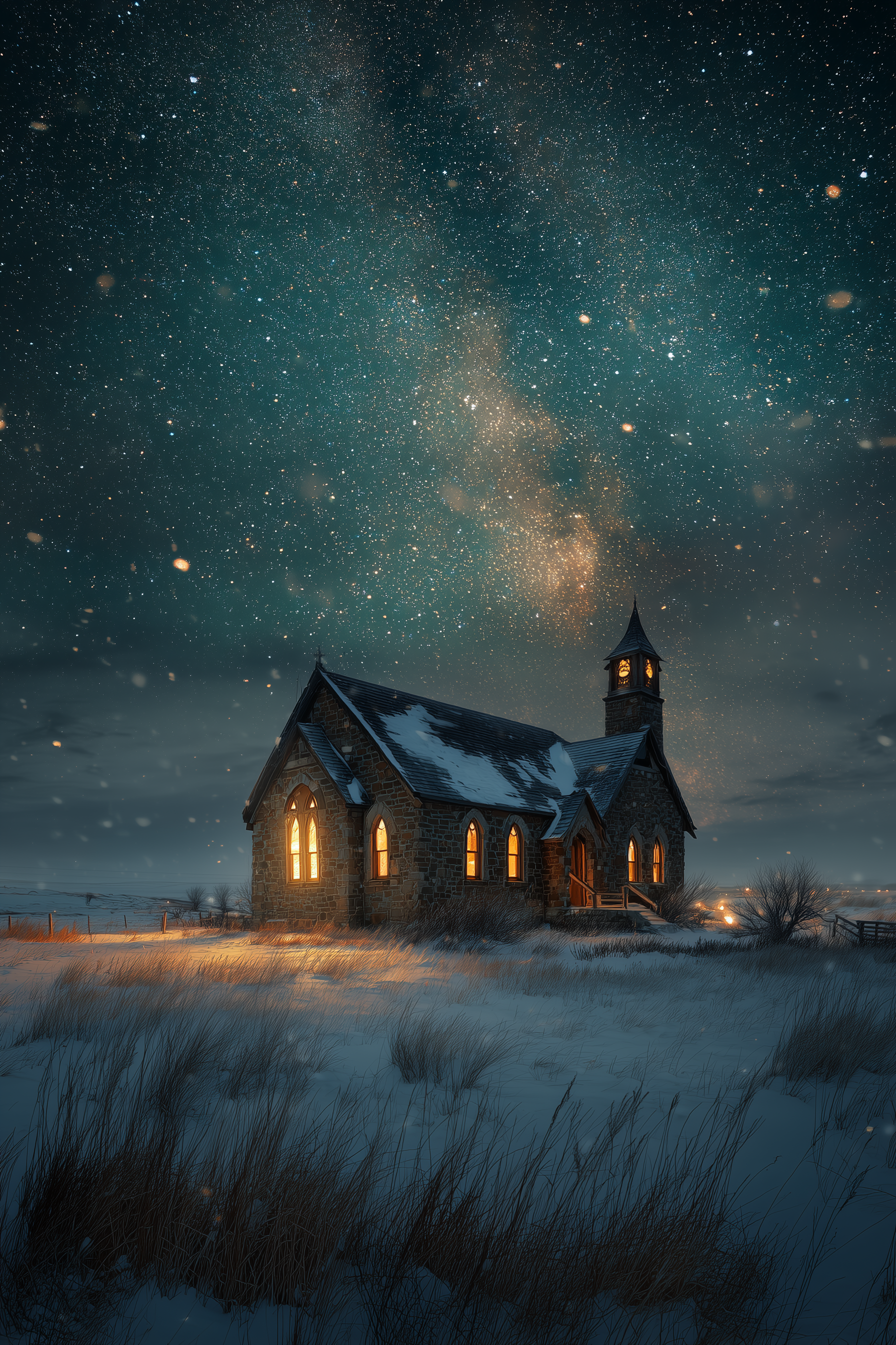 Prairie church at dusk