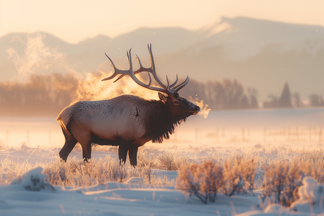 Bull elk in winter, profile study